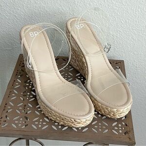 Women's BP. Ginny Clear Beige Strappy Espadrille Wedge Sandals Size 10